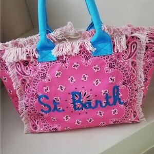 MC2 Saint Barth Pink and Blue Floral Tote with Fringe
